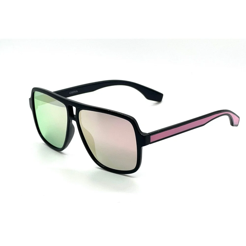Men's Black Aviator Sunglasses Pink Mirror‎ Lens Double Bridge Fashion Eyewear